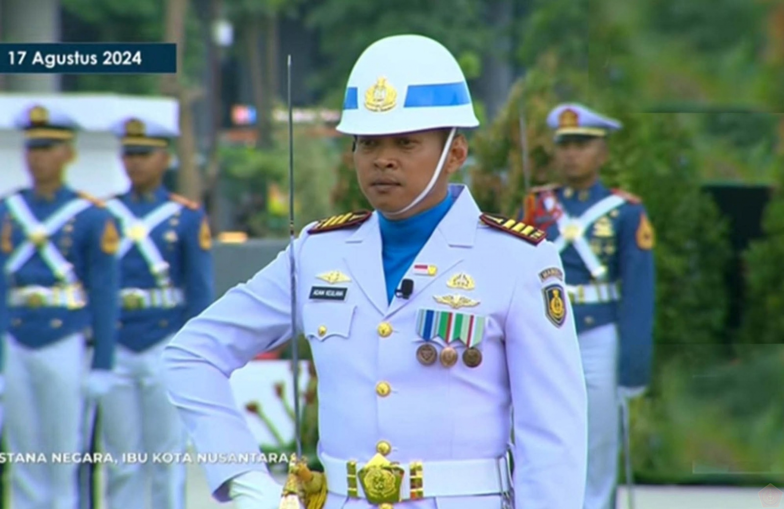 Komandan Kompi Paskibraka Pertama pada Peringatan Hari Ulang Tahun (HUT) ke 79 Kemerdekaan Republik Indonesia yang dilaksanakan di Lapangan Ibu Kota Nusantara (IKN) Desa Pemaluan, Kec. Sepaku, Kabupaten Penajam Paser Utara, Kalimantan Timur, Sabtu (17/08/2024)