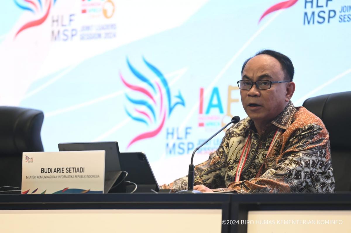 Menkominfo Budi Arie Setiadi dalam Konferensi Pers di Media Center HLF-MSP dan IAF ke-2 di Pecatu Hall, Bali Nusa Dua Convention Center, Badung, Minggu (01/09/2024)